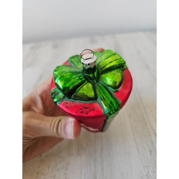 Believe present glass ornament Xmas tree glitter red green - Picture 4 of 7